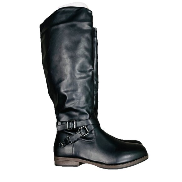 Journey Collection Tall Boots Womens Size 10 Black Knee High Zip Heeled Buckle - Picture 1 of 3